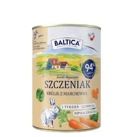 Baltica Smaki Regionów – Królik z marchewką i szpinakiem (SZCZENIAK) 400 g